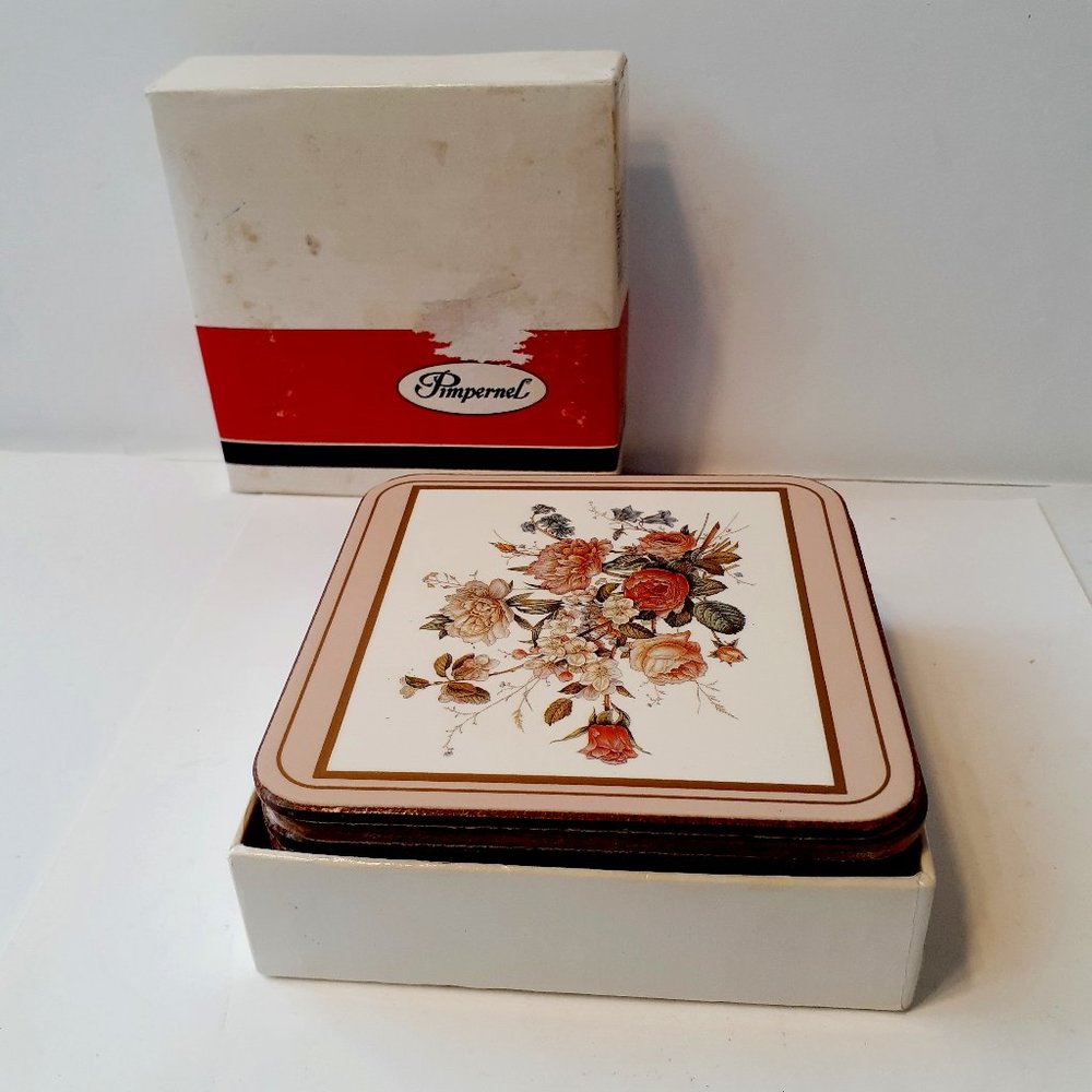 Vintage Pimpernel Floral Bouquet Coasters with Cork Backs Set of 9